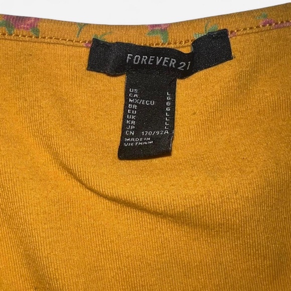 Forever 21 Yellow Floral Crop Top V-Neck Henley Long - Picture 4 of 4